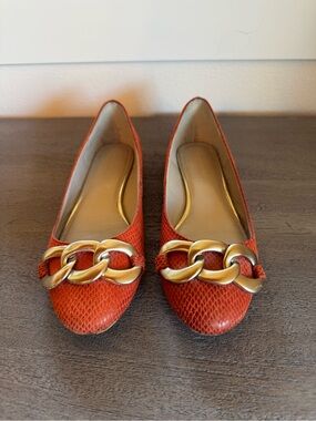 Banana Republic Orange Leather Flats with Gold Chain